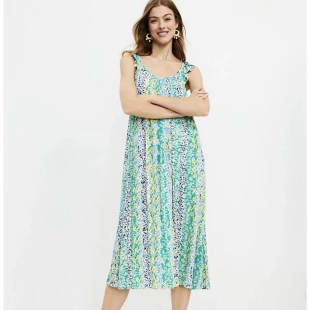 NWT  LOFT  Green, Yellow & Blue Floral Midi Dress - XS